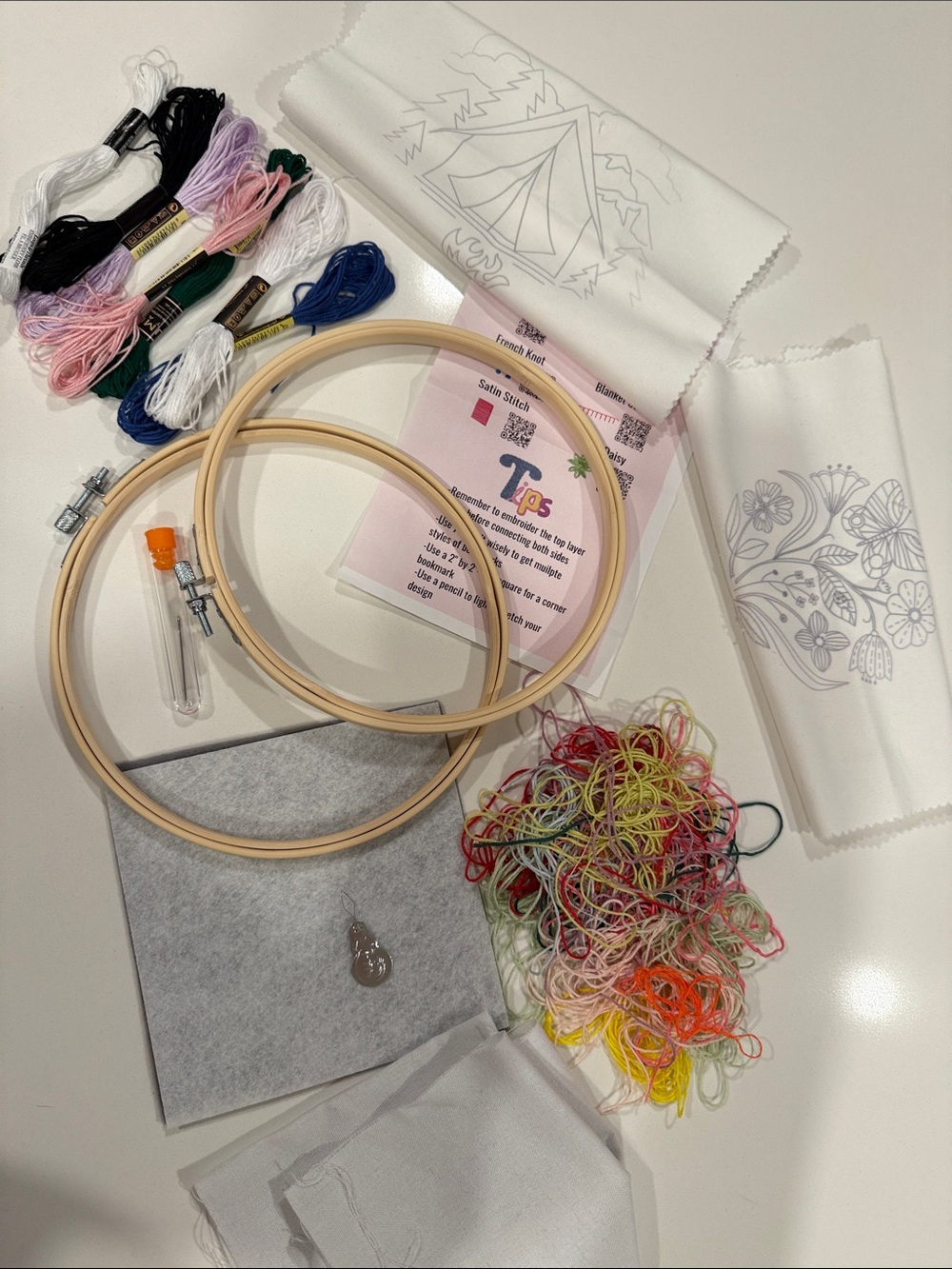 Embroidery Kit with Multi-Color Floss and Hoops
